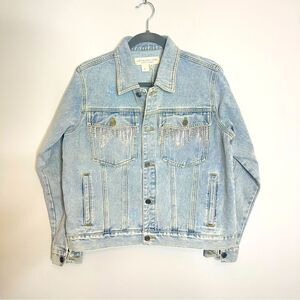 Saltwater Lux Rhinestone detailed denim jacket NWT LARGE